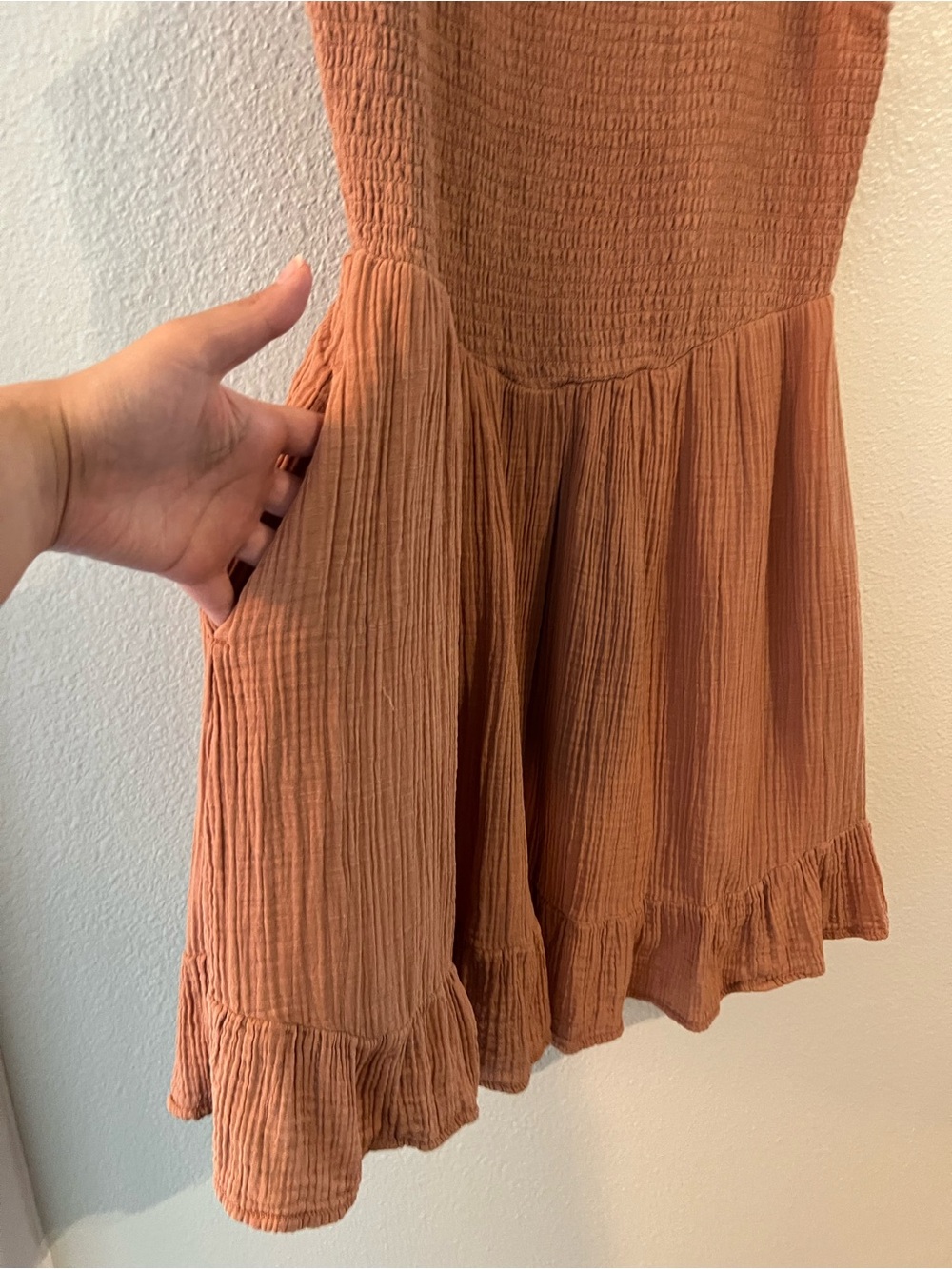 American Eagle Outfitters Rust Textured Ruffle Sundress - Picture 2 of 6